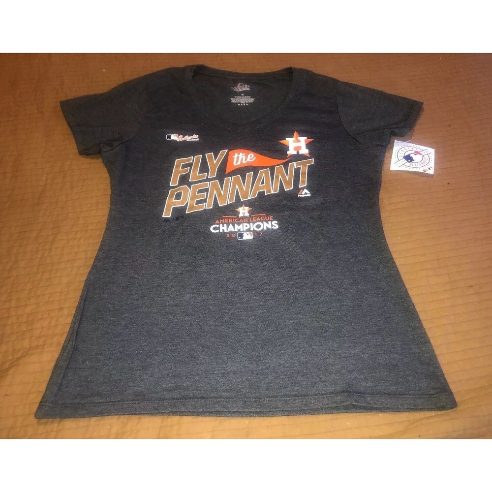 NEW Women's Houston Astros  2017 Champions Pennant Gray V Neck‎ Shirt SZ MEDIUM